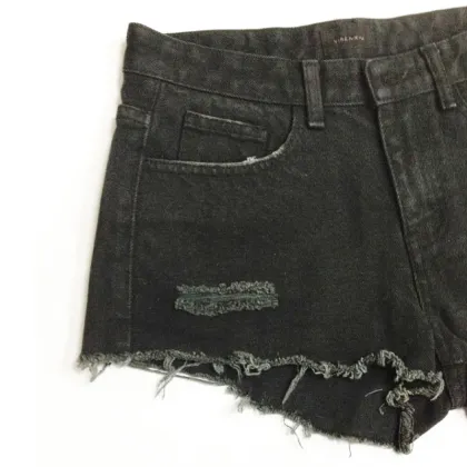 Lady short jeans zipper crotch pants black women Denim Shorts