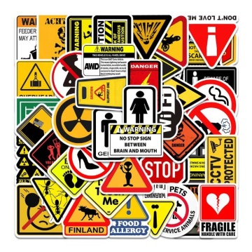 Waterproof Vinyl Stickers - Laptop, Water Bottle, Car Decals (50pcs, Warning Sign Style)