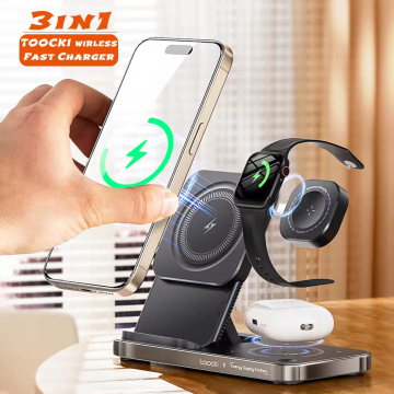Toocki 15W Foldable Magnetic Wireless Charger 3 in 1 for Phone, AirPods, and Watch