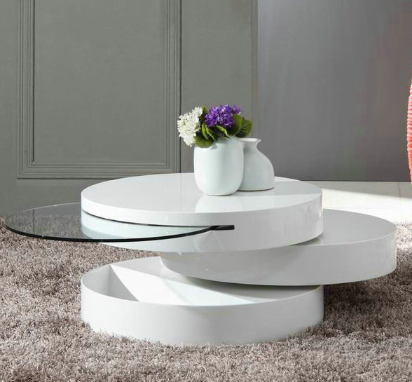 Tier wood White Swivel Coffee Table