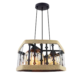 Vintage Retro Ball Hemp Rope Pendant Light with Metal Wire Cage and E26/E27 Socket - RP0352