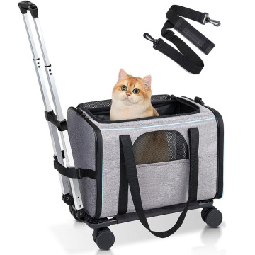 Portable Leather Cat Trolley Bag for Outdoor Travel