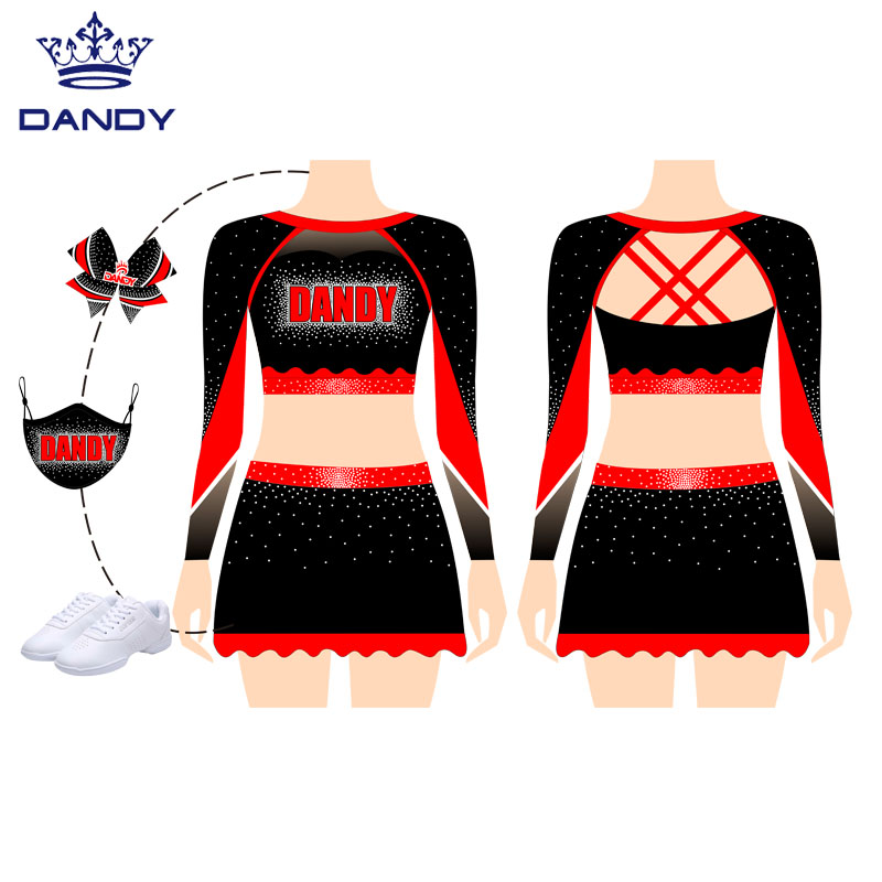 Long Sleeves Cheerleading Uniform With Rhinestone Dress