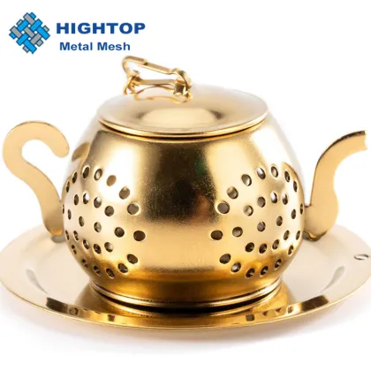 Shiny Gold Loose Leaf Tea Strainer and Infuser with Tray: Elegant Metal Tea Maker for Brewing High-Quality Teas