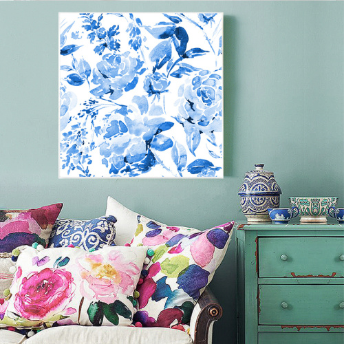 Modern Street Wall Decor Blue Trees Canvas Print