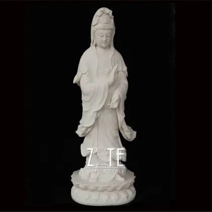 Chinese Buddhism White Marble Quan Yin Guanyin Statue