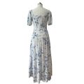 Square Neck Blue White Floral Print Maxi Dress
