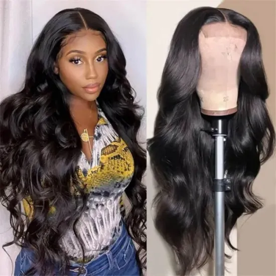 Indian Body Wave 4*4 Lace Closure Human Hair Wigs For Black Women 180 Density Wig Pre Plucked Natural Hair line Wig