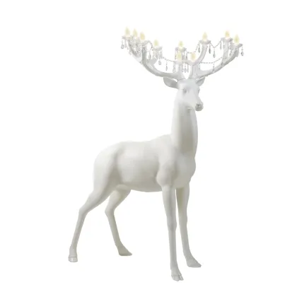 Large Sika Deer Resin Sculpture LED Floor Lamp for Hotel Villa Decor