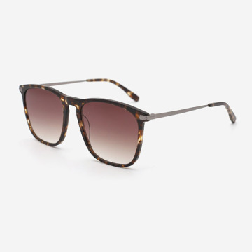 Square Acetate And Metal Combined Unisex Sunglasses 23A8114