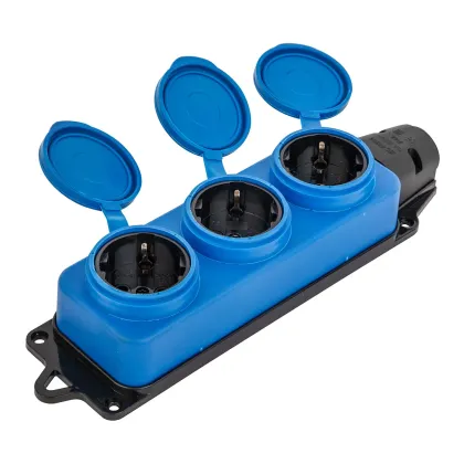 Elendax Blue Rubber Triple Socket IP44