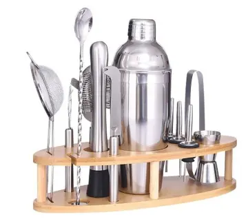 Custom Design 12-Piece 750ml Stainless Steel Cocktail Mixer Set with Bamboo Base: Premium Bar Tool Kit