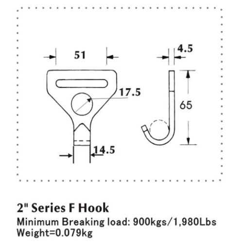 Gancho plano de la serie de 2 pulgadas con capacidad de 900 kg