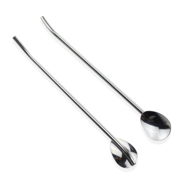 Stainless Steel Metal Drinking Cocktail Spoon Straw