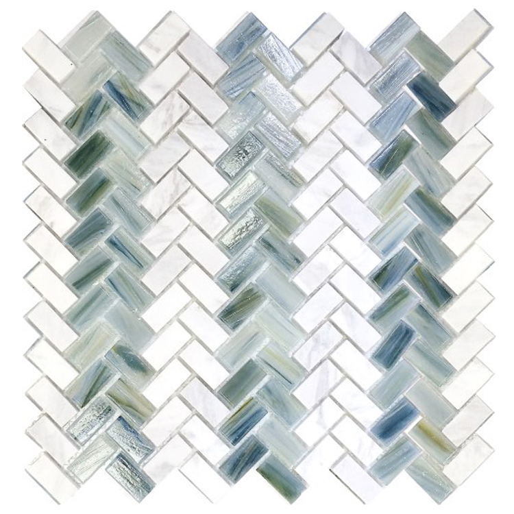 V Shape Glass Herringbone Backsplash Wall Tiles