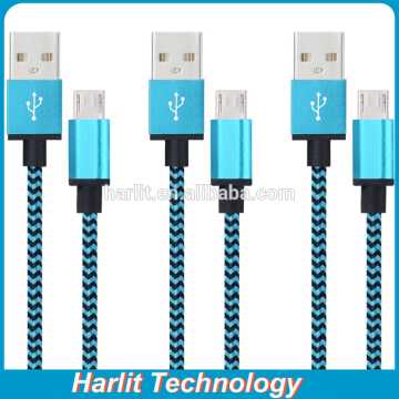 Nylon Fabric Braided Micro USB Data Sync Charger Cable Textile Cord Aluminum Plug Durable Micro USB Cable For Android Cell Phone