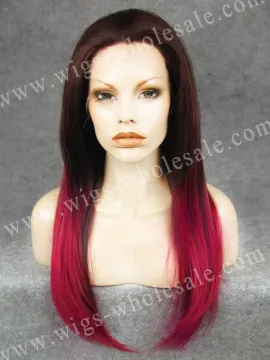Long straight Red two tone color synthetic lace front wigs party queen