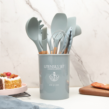 12-Piece Wooden Handle Non-Stick Kitchen Utensil Set with Holder Box