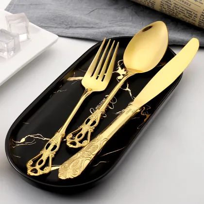 Gold Plated Vintage Royal Wedding Luxury Cutlery Set Stainless Steel 304 Flatware