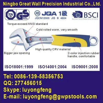 CRV adjustable wrench series 10 with 2 color rubber handle big jaw opening