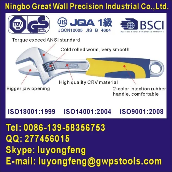 Cr-v adjustable wrench with large opening