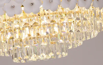 Golden Round Rectangle Ceramic Crystal Chandelier Lighting