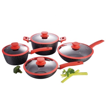 8Pcs Forged Stone Non-Stick Aluminum Cookware Set with Silicone Glass Lid