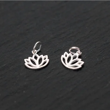 925 Sterling Silver Lotus Flower Charm Necklace Jewelry Making Pendant