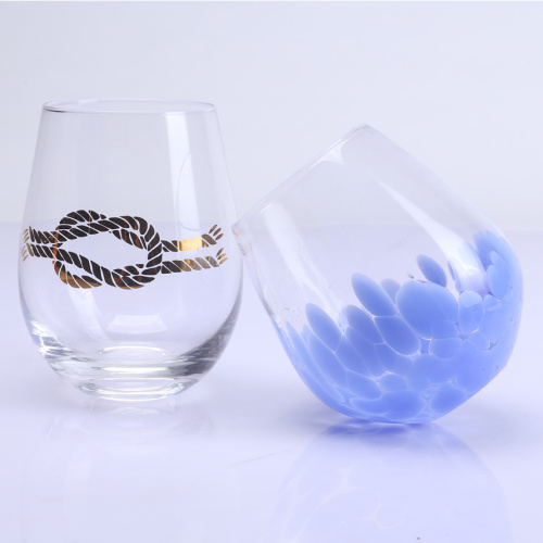 Hand blown Stemless Tumbler Wine Glass Set