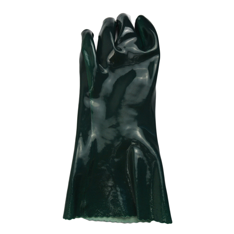 Green PVC coated gloves smooth finish 35cm