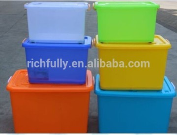 2015 New product Plastic Storage Box with handle Lid and wheels for Clothes or food