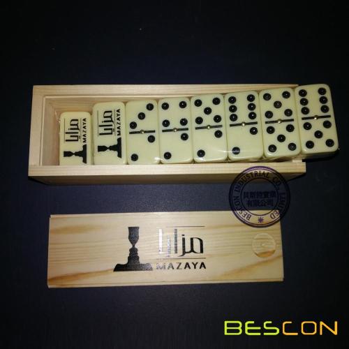 Double six domino game with custom logo printing and high quality wooden box packing