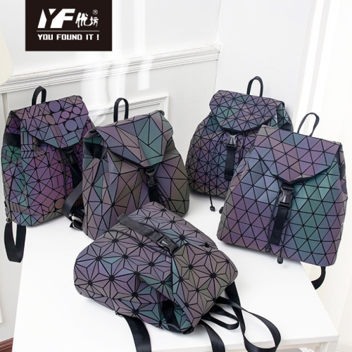 Custom fashion noctilucent effect PU backpack leather geometric reflective luminous backpacks versatile cool style women's bag