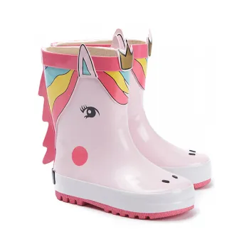 Cute Pink Custom Waterproof Anti-slip 3D Printed Rubber Baby Rain Boots
