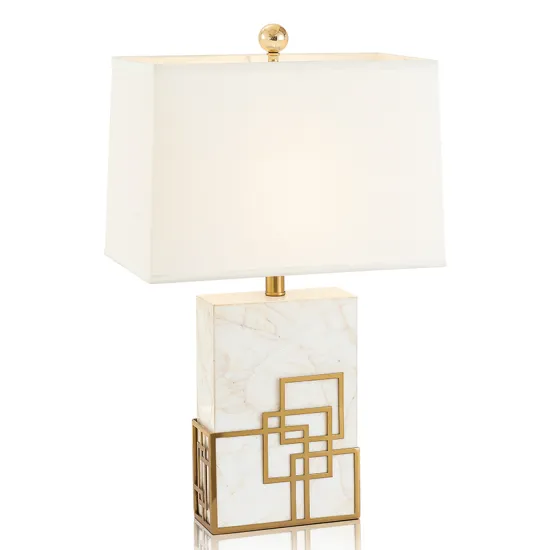 Modern Marble Base Table Lamp with Luxurious European Square Lampshade for Living Room and Bedroom