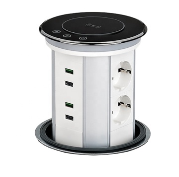 EU 250V 16A  Ready wireless charging tower Motorized pop up socket with QI USBA and USBC