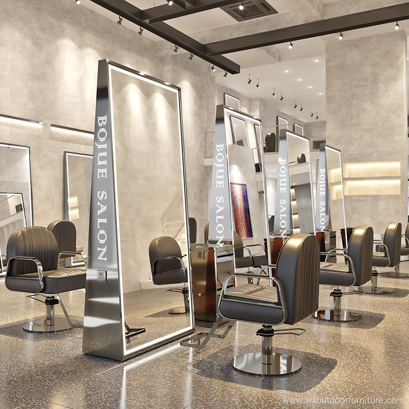 New Design Double Side Large Full Length Gold Styling Barber Shop Furniture Hairdressing Makeup Led Floor Beauty Salon Mirror