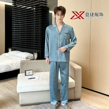 Жаккардовый атласный пижамный комплект Slate Blue Bear