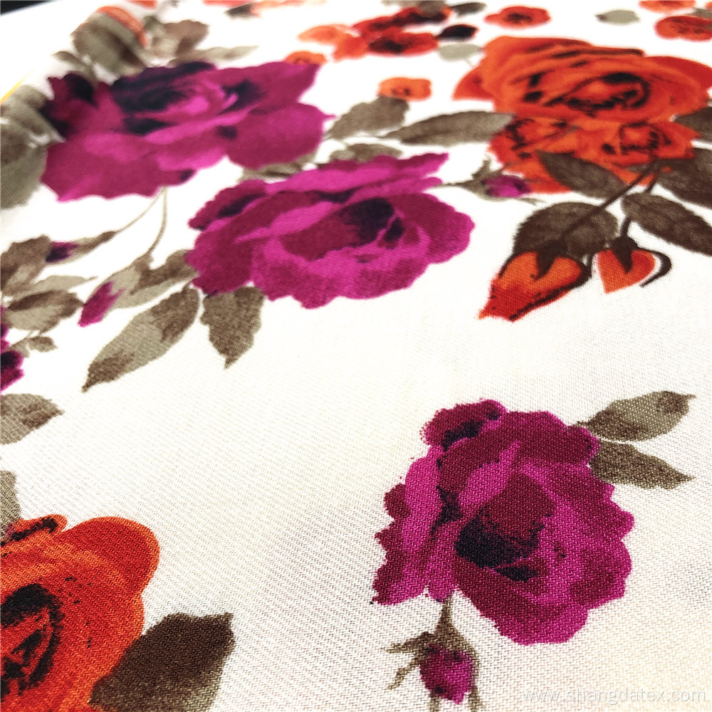 Flower Double Border Rayon Twill Printed Fabrics