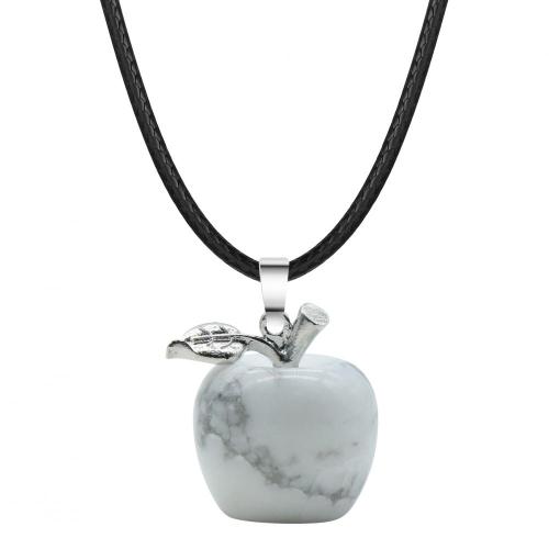 Handmade Craved 20MM Howlite Apple Pendant Necklace