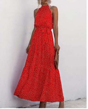 Ladies viscose print long dress