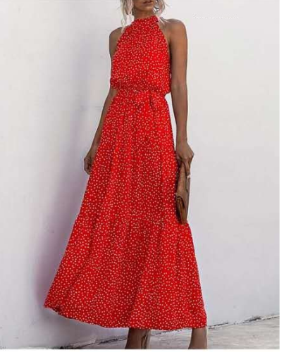 Ladies viscose print long dress in summer