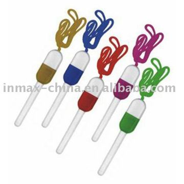 Capsule shape ball pen with lanyard