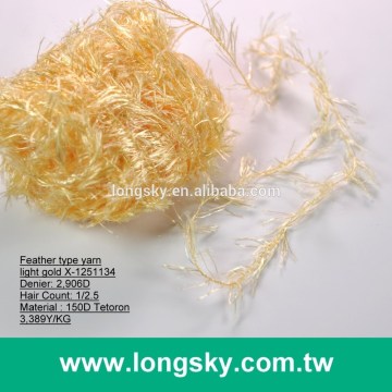 (X-125) Light gold color long hair feather knitting yarn for clothing garment