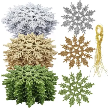 Charming 12-Piece Gold Glitter Snowflake Ornaments Set: Perfect Decoration for Christmas Trees and Holiday Celebrations