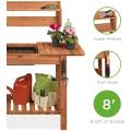 Brown Stain Finish Outdoor Mobile Garden Potting Bench