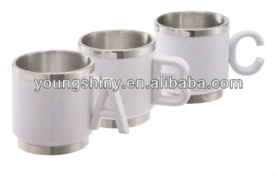 250ML S.S.CUP W/"A""B""C" LETTER HANDLE & AS OUTER