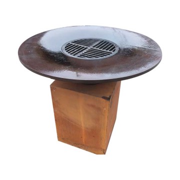 Corten steel fire pit with BBQ grill