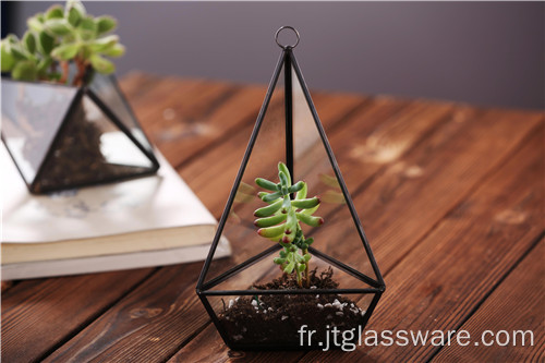 Dessus de table de lanterne de terrarium en verre géométrique transparent