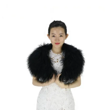 Genuine tibet lamb fur collar white black mongolian fur collar